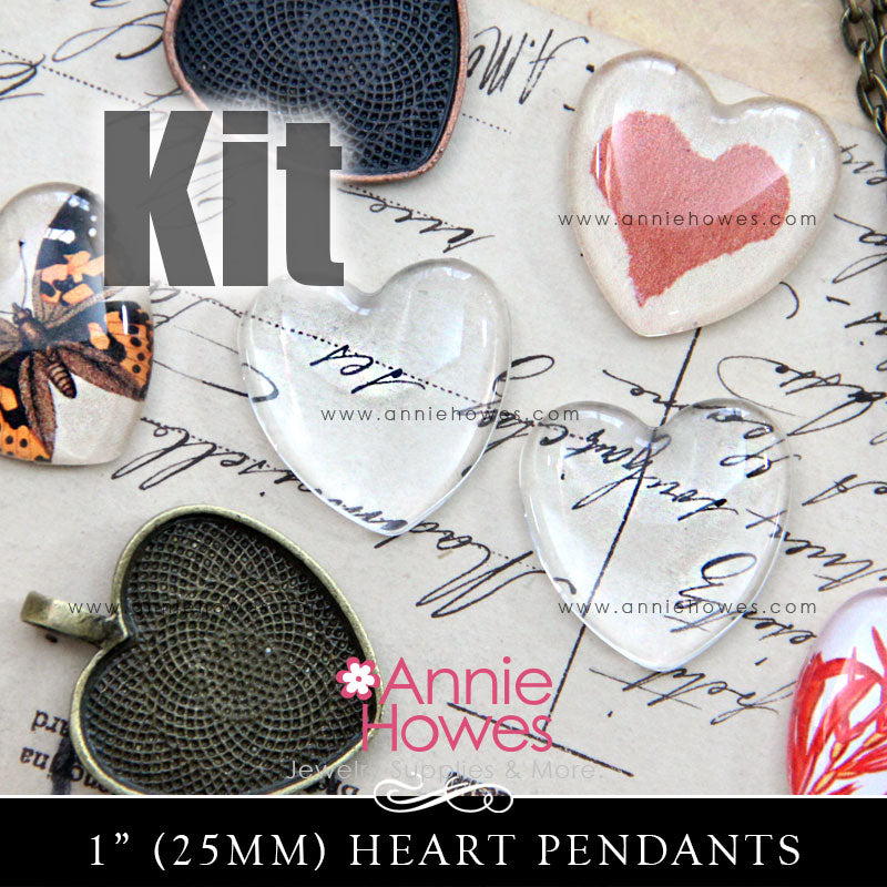 Puffy Heart Glass & Pendant Tray Necklace Kit - 1 Inch Heart Shaped Puffy