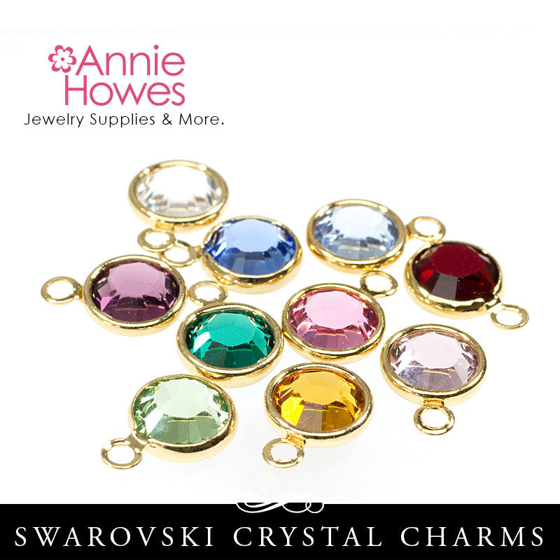 Swarovski Crystal Birthstone Charms - Gold Plated - Single Loop