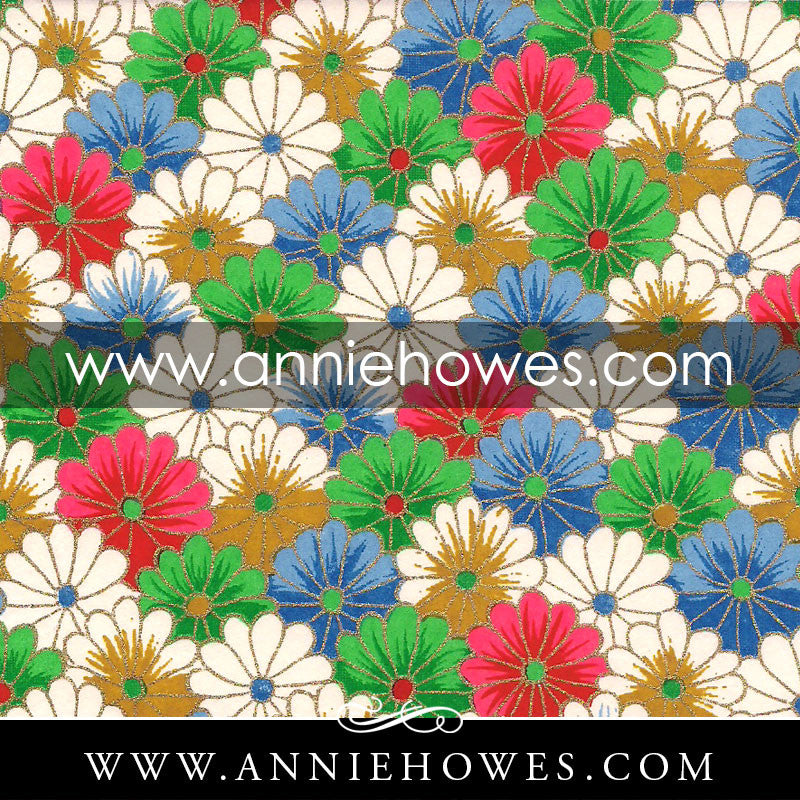 Chiyogami Paper - Colorful Mum Flower Pattern 4" x 6" sheet. (021)