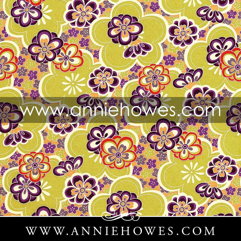 Chiyogami Paper - Large Flowers in Purple and Green 4" x 6" sheet. (029)