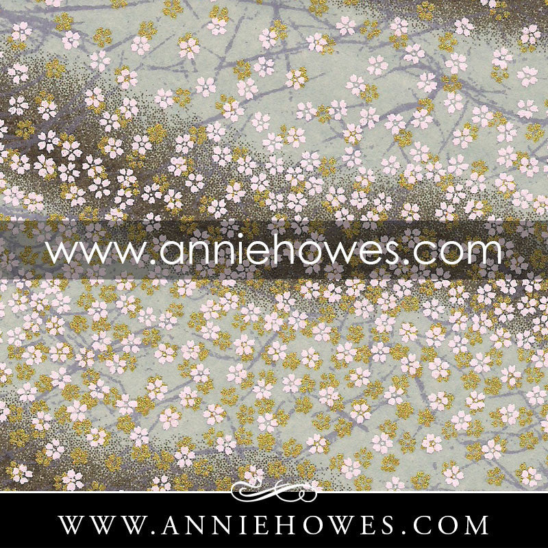 Chiyogami Paper - Dainty Blossoms in White and Gold on Brown 4" x 6" sheet. (078)