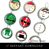 Santa, Elf, and Snowman 1" Circle Image Sheet. PDF Digital Download for Bottle Caps, Pendants, and Hair Bows.