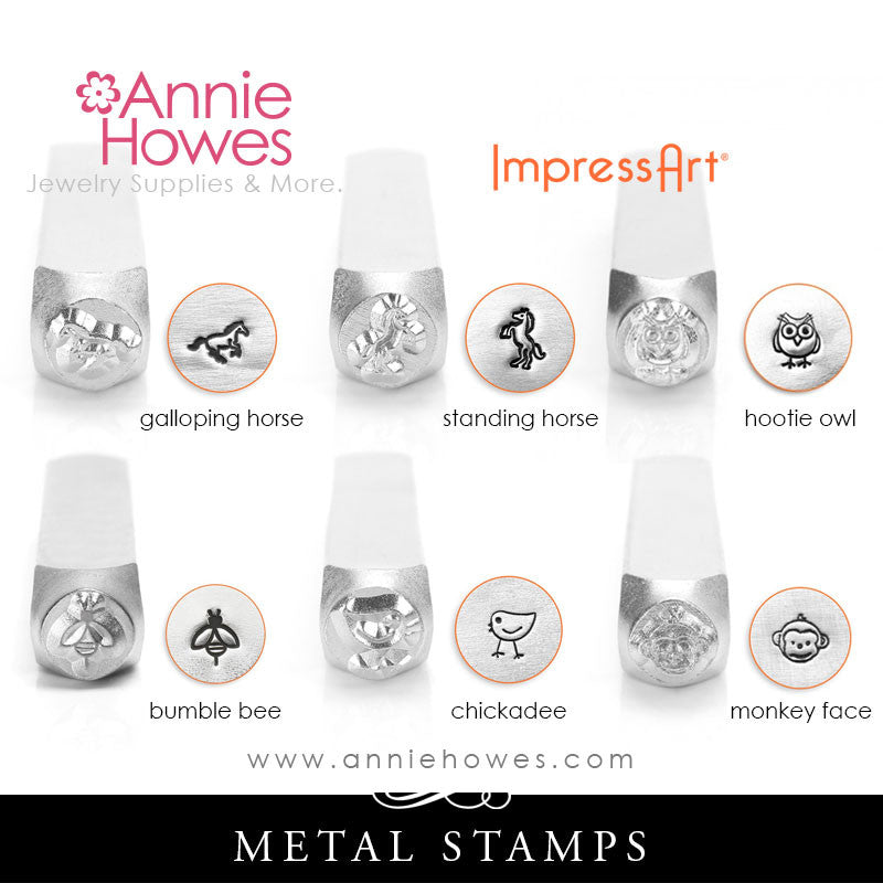 Impressart Metal Stamps - Animal Design Stamp, Horse, Owl, Bumble Bee, Chickadee, Monkey Face, your choice.