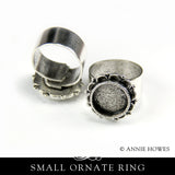 Ornate Ring - Small with Bezel and Wide Adjustable Band. Nunn Design