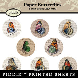 Piddix  - 1 Inch Collage Sheets - Paper Butterflies - Circle