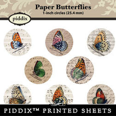 Piddix  - 1 Inch Collage Sheets - Paper Butterflies - Circle