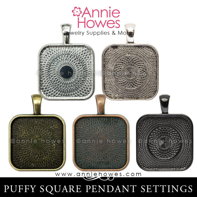 1 inch Square Pendant Trays with Round Corners "Puffy" 5 Color Options (25mm)