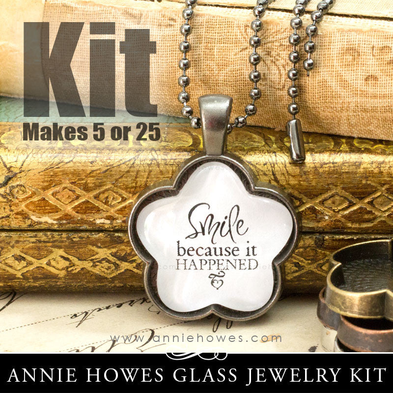 Puffy Glass & Pendant Tray Necklace Kit - 1 Inch Flower Puffy
