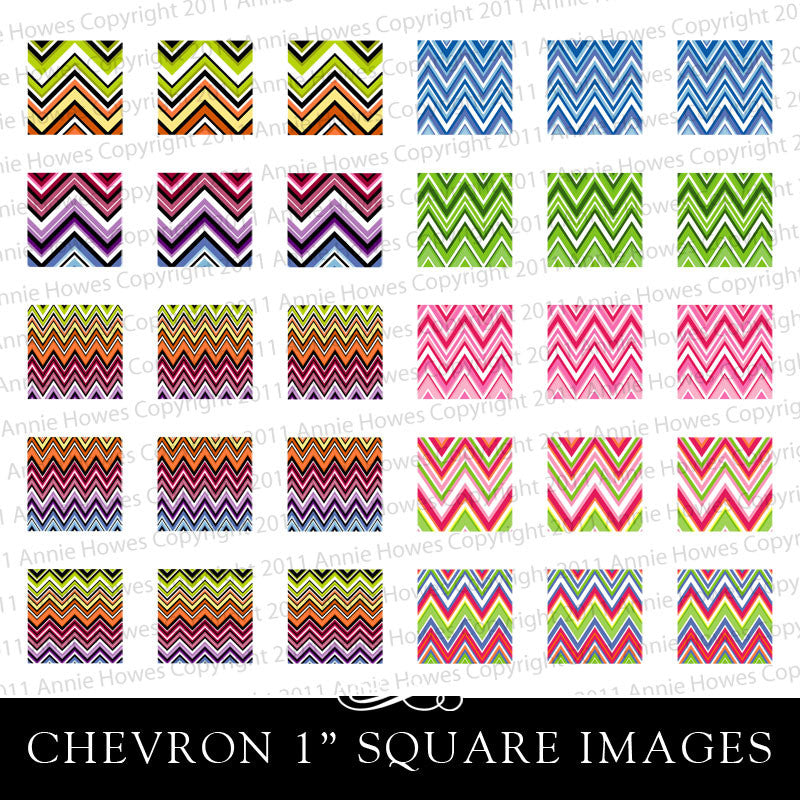 Colorful Chevron Pattern 1" Square Scrapbook and Pendant Digital Download Sheet.