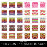 Colorful Chevron Pattern 1" Square Scrapbook and Pendant Digital Download Sheet.