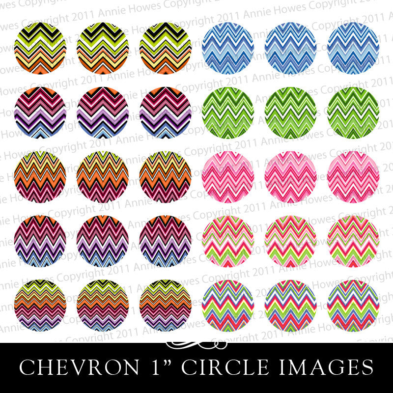 Instant Download Colorful Chevron Pattern 1" Circle Bottle Cap and Pendant Digital Download Sheet.