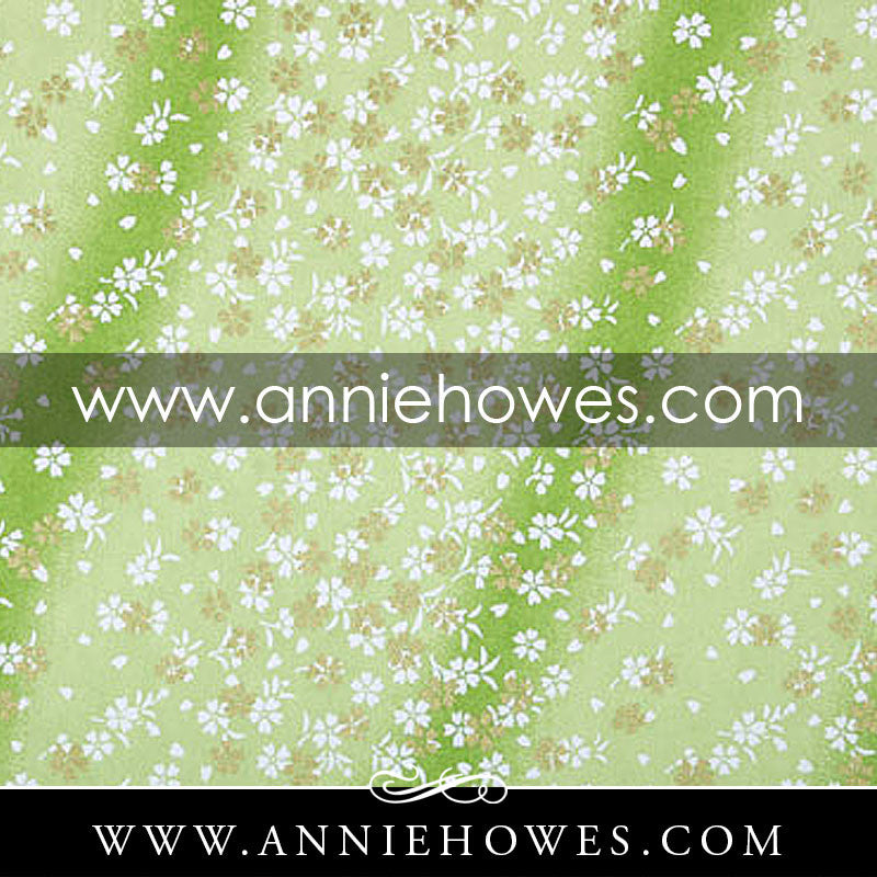 Chiyogami Paper - Dainty White and Gold Flowers on Green 4" x 6" sheet. (014)