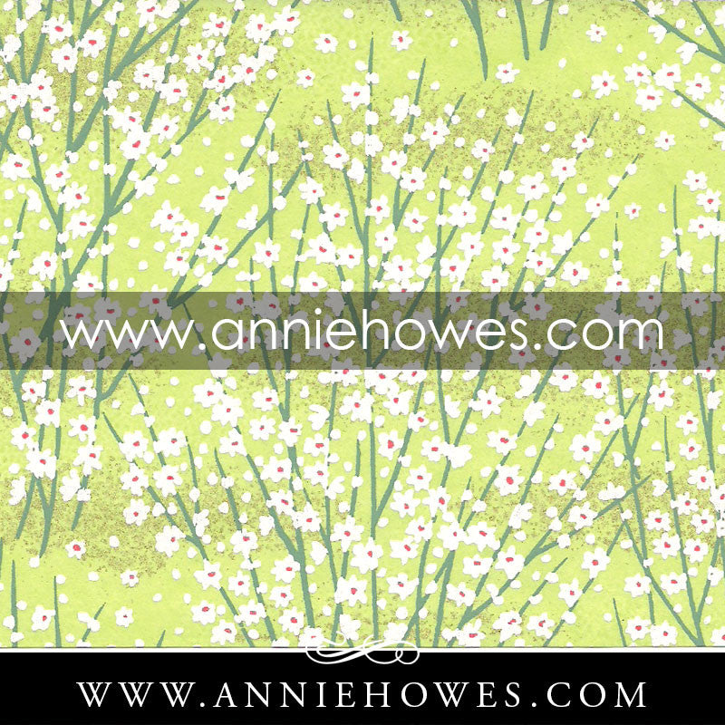 Chiyogami Paper - Dainty White Flowers on Green 4" x 6" sheet. (024)