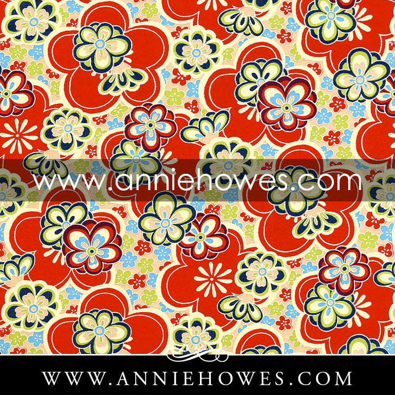 Chiyogami Paper - Large Flowers in Red and Blue 4" x 6" sheet. (028)
