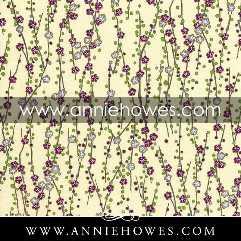 Chiyogami Paper - Plum Blossoms on Cream 4" x 6" sheet. (034)