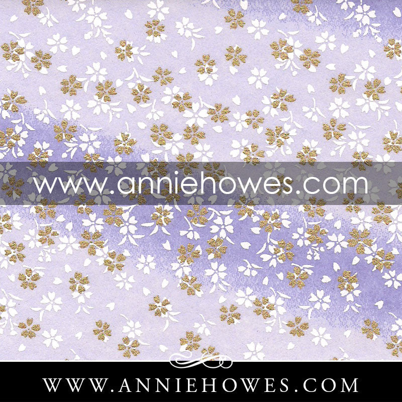 Chiyogami Paper - Dainty White Flowers on Purple 4" x 6" sheet. (046)