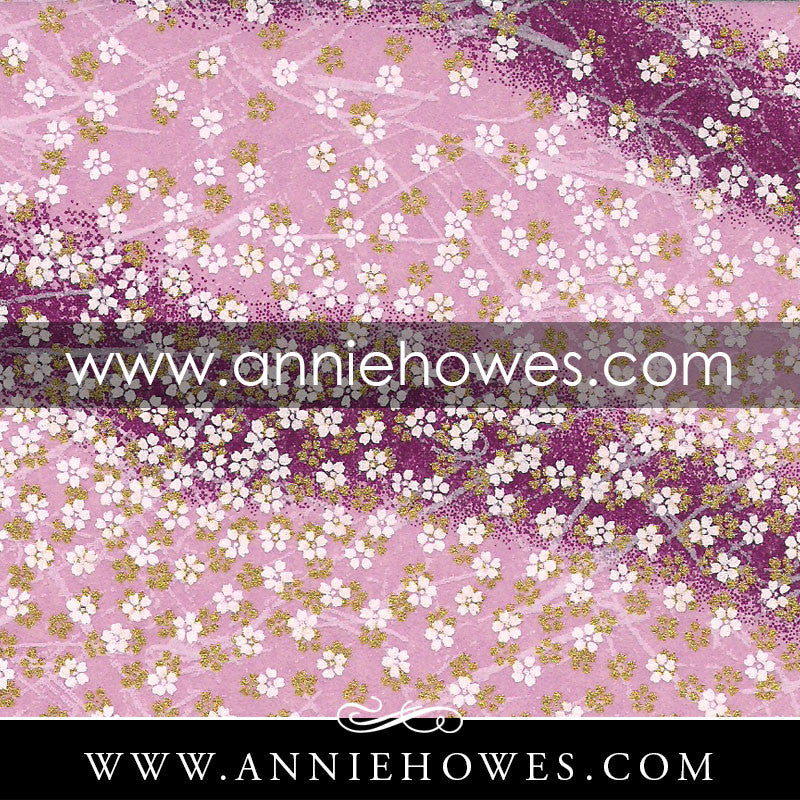 Chiyogami Paper - Small White Flowers on Plum 4" x 6" sheet. (047)