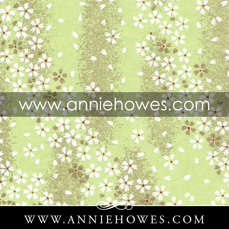 Chiyogami Paper - Dainty White Flowers on Green. 4" x 6" sheet. (061)
