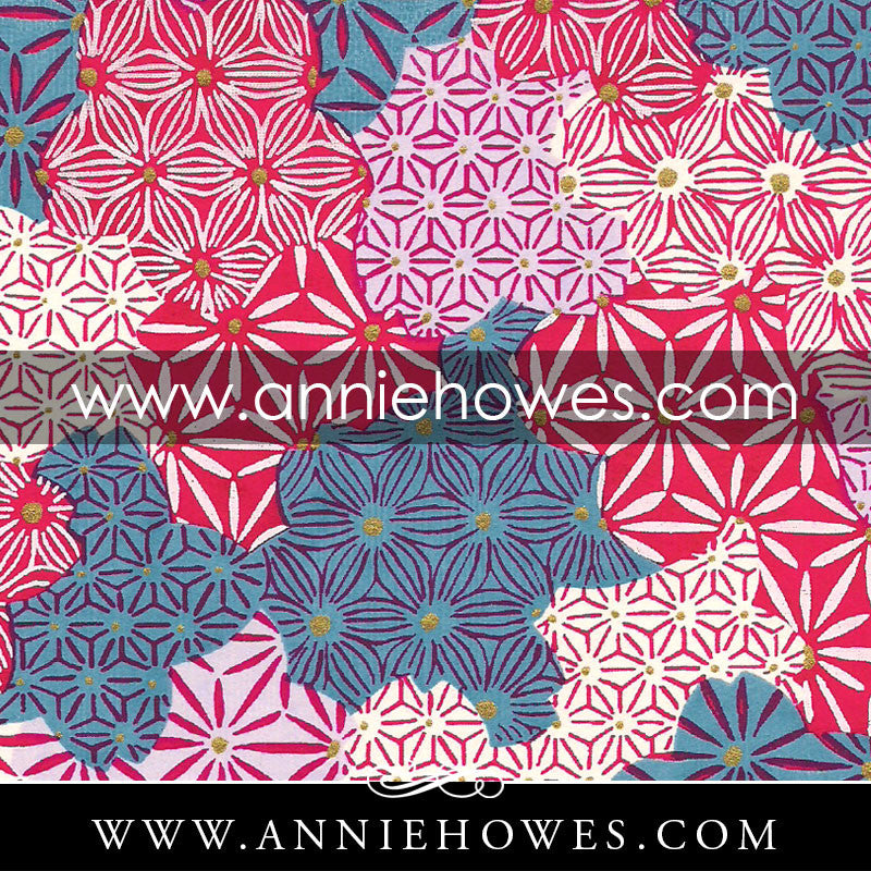 Chiyogami Paper - Geometric Patterns in Pink and Blue 4" x 6" sheet. (073)
