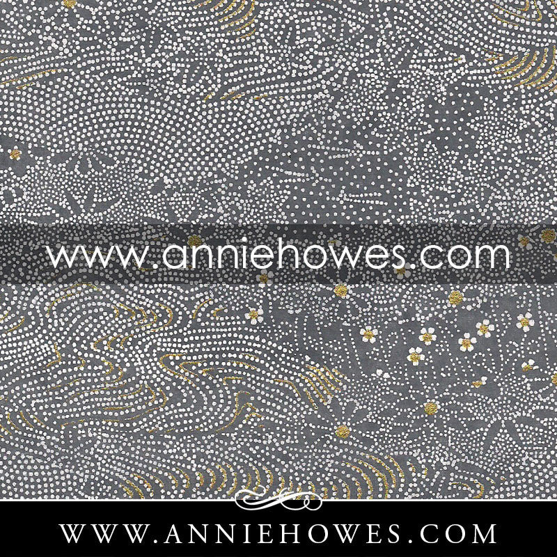 Chiyogami Paper - Dotted Landscape on Charcoal 4" x 6" sheet. (113)
