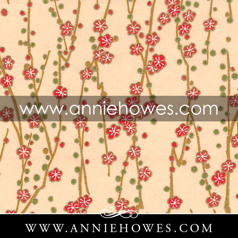Chiyogami Paper - Plum Blossoms on Peach 4" x 6" sheet. (116)