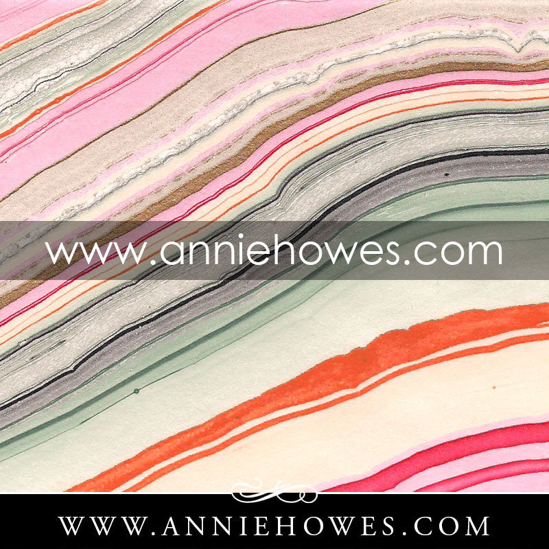 Marbled Paper - Turquoise, Apricot & Raspberry 4" x 6" sheet. (129)