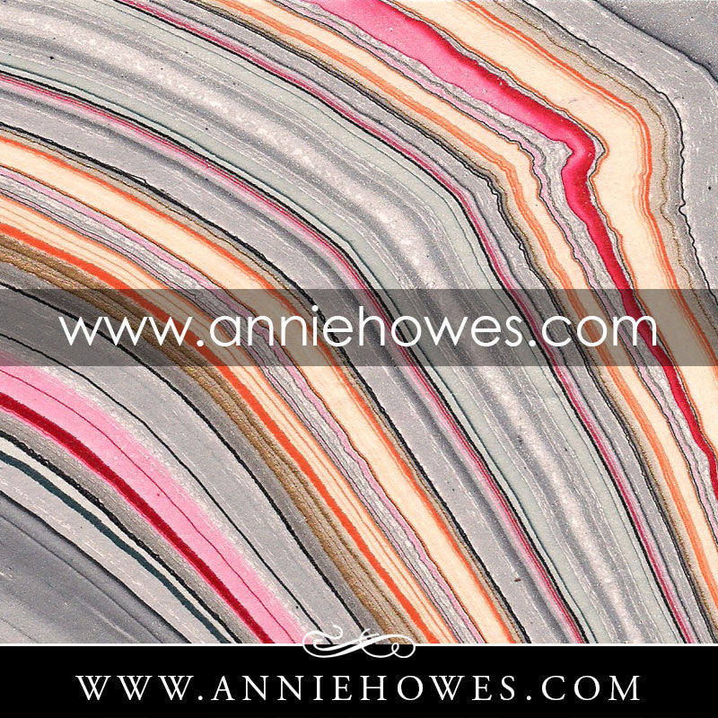 Marbled Paper - Gray, Apricot & Raspberry 4" x 6" sheet. (130)