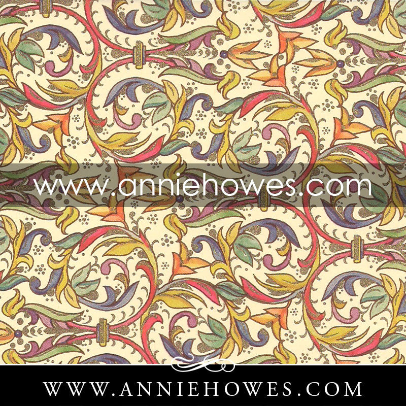Florentine Paper - Gold on White Floral Classical Pattern on Cream 4" x 6" sheet. (149)