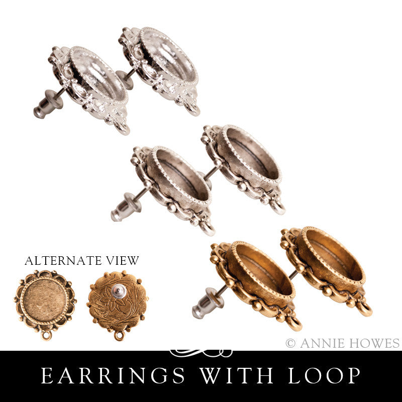 Earring Blanks. Post Style Ornate with Loop. Nunn Design.