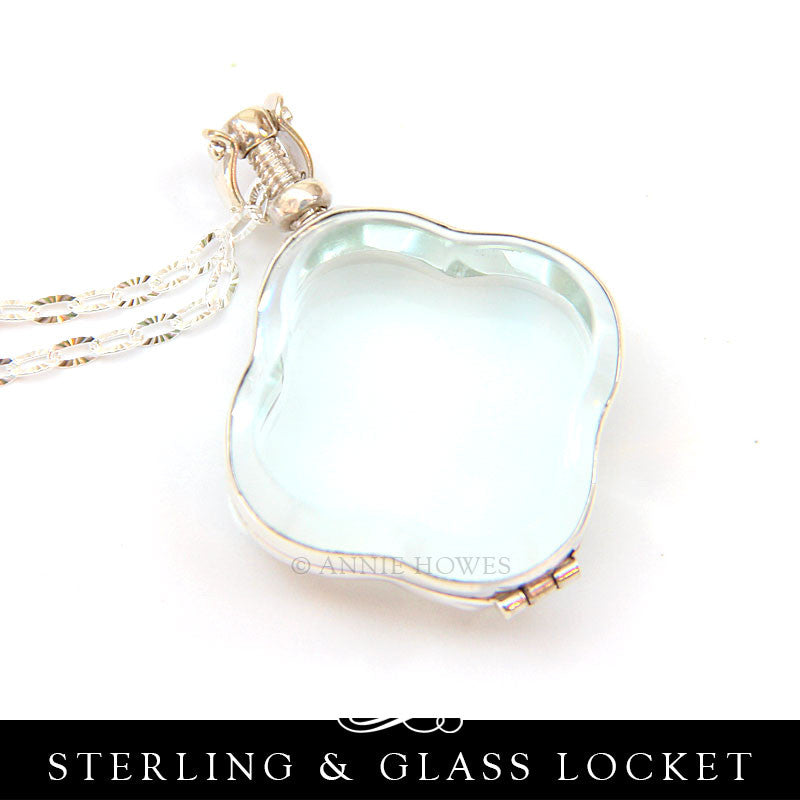 Sterling Silver and Glass Locket - Trefoil or Clover Shape