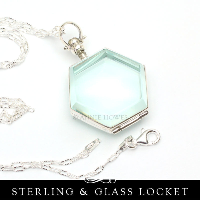 Sterling Silver Glass Locket - Hexagon