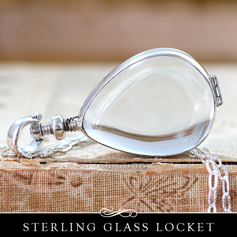 Sterling Silver Glass Locket - Teardrop