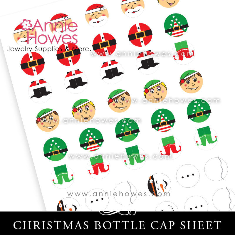 Santa, Elf, and Snowman 1" Circle Image Sheet. PDF Digital Download for Bottle Caps, Pendants, and Hair Bows.