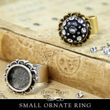 Ornate Ring - Small with Bezel and Wide Adjustable Band. Nunn Design