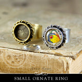 Ornate Ring - Small with Bezel and Wide Adjustable Band. Nunn Design