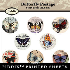 Piddix  - 1 Inch Collage Sheets - Butterfly Postage - Circle